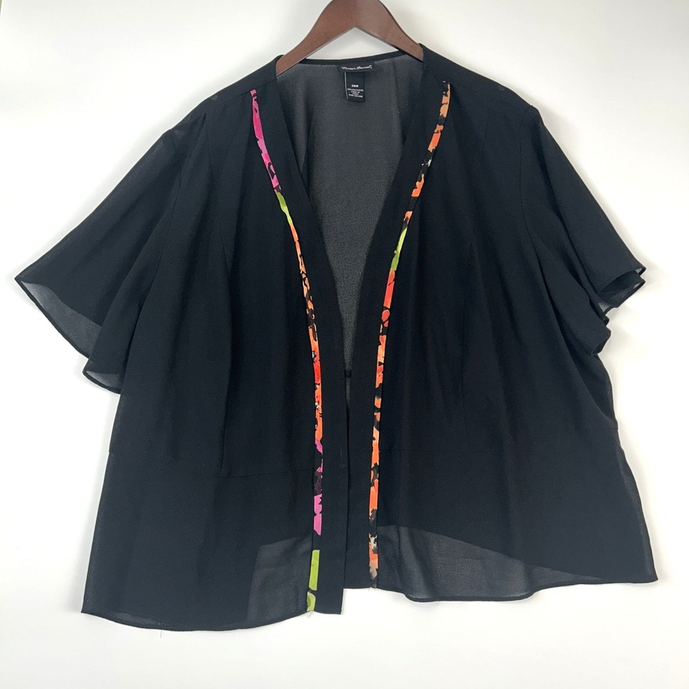 Maggie Barnes Womens Open Cardigan Shawl Size 28 Dressy Black Flutter Sleeve